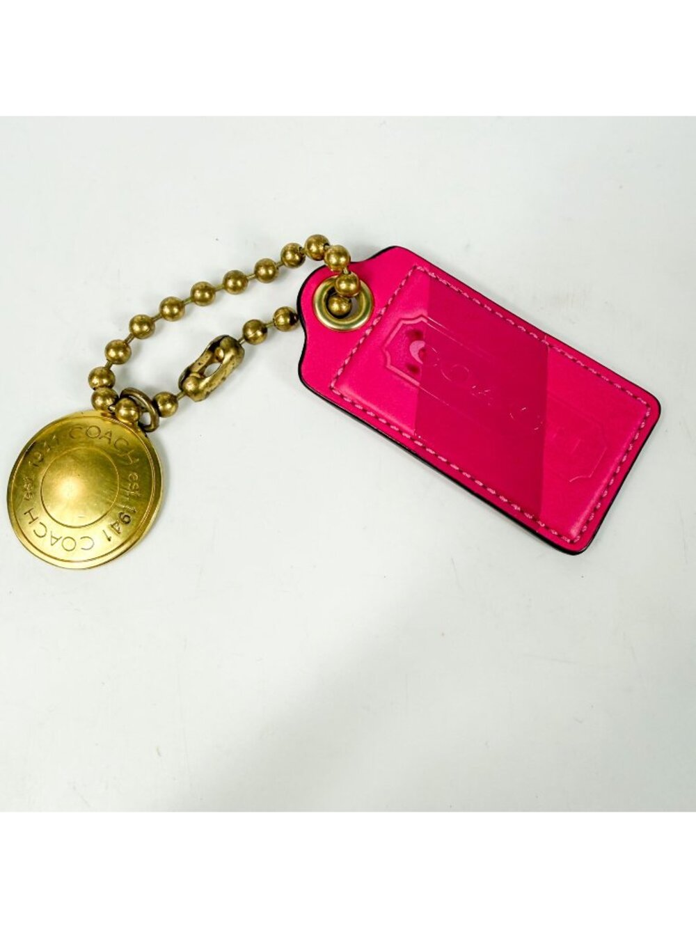 Vintage Fuschia Pink Limited Edition Coach Leather Purse Tag Key Fob 3 In